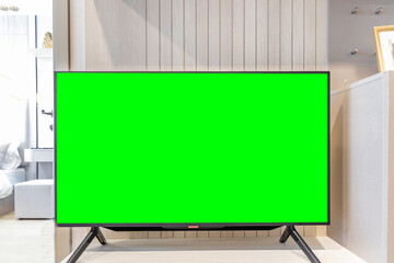green screen on smart TV, Digital Television on white wall background