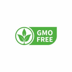 Green colored GMO free emblems, badge, logo, icon. Vector stock illustration. - obrazy, fototapety, plakaty