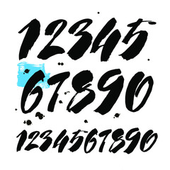 set of calligraphic acrylic or ink numbers. ABC for your design, brush lettering on a white background