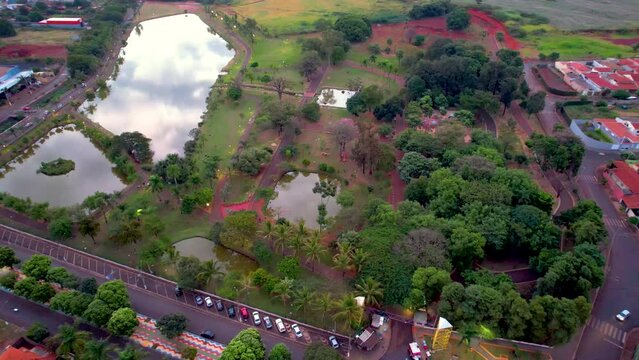 Cravinhos, S&atilde;o Paulo, Brazil - Circa May 2022: Parque Ecol&oacute;gico Dr. Armando and Renato Pagano, Cravinhos, state of S&atilde;o Paulo. drone aerial image