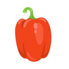 Fresh red pepper. In cartoon style. Isolated on white background. Vector flat illustration.