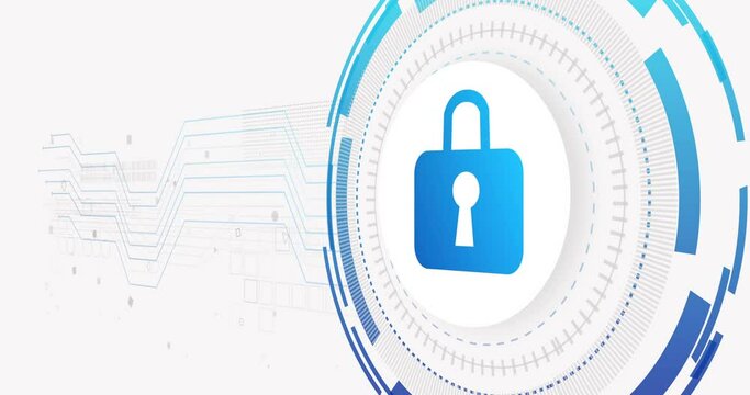 Animation of network of connections and padlock on white background