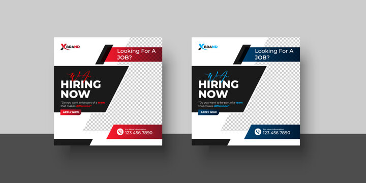 We Are Hiring Job Vacancy Social Media Post Or Square Web Banner Template Design