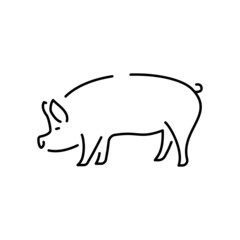 Agriculture and farming line icons, harvest, cattle, combine-harvester, barn. Farm animals pig. Global farming in village