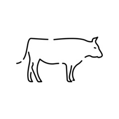 Agriculture and farming line icons, harvest, cattle, combine-harvester, barn. Farm animals cow. Global farming in village