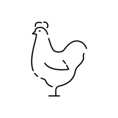 Agriculture and farming line icons, harvest, cattle, combine-harvester, barn. Farm animals chicken or hen. Global farming in village