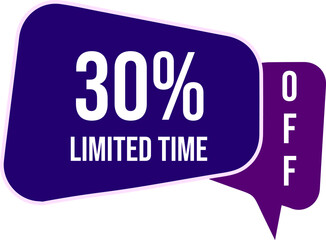 30% Banner with four yellow balloons with special limited time offers vector.
