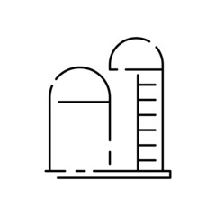 Agriculture plants icon. Irrigation technology. Smart village farming. Icon for web. Vector line illustration. Global farming. Wheat silo and village