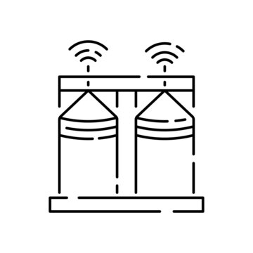 recommend clip art: Agriculture plants icon. Irrigation technology. Smart village farming. Icon for web. Vector line illustration. Global farming. Wheat silo and village