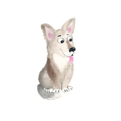 Cute puppy isolated on white background. Watercolor hand drawn illustration.
