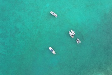 Boats off the coast of Exuma, The Bahamas