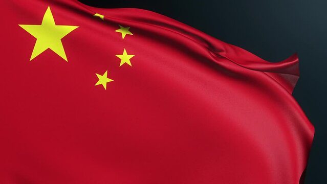 China flag. Beijing sign. Asian country. Chinese official red symbol of celebration of Republic National Day, First 1 October. Realistic 3D animation with rippled cotton texture.