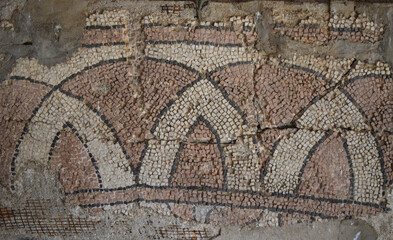 Mosaic of the ancient Baptistery dated from the 6th century at Butrint,