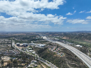 Aerial view of highway interchange and junction, San Diego Freeway interstate 5, California, USA