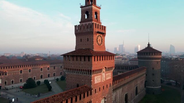 Aerial Drone - Landscape on the Sforza castle of Milan.
