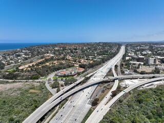 Aerial view of highway interchange and junction, San Diego Freeway interstate 5, California, USA