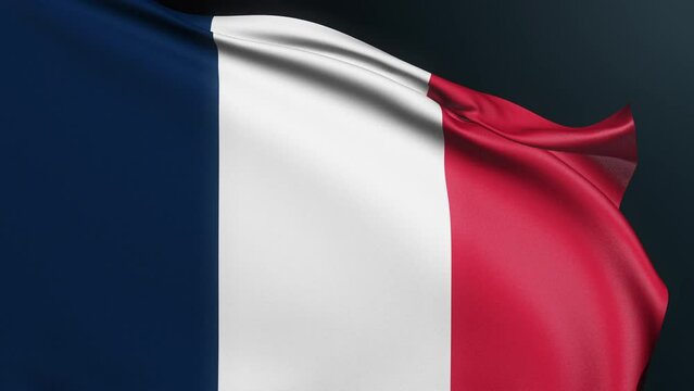 France flag. Paris sign. European country. French tricolor official patriotic national symbol of celebration of Bastille Day, July 14. Realistic 3D animation with rippled cotton texture.
