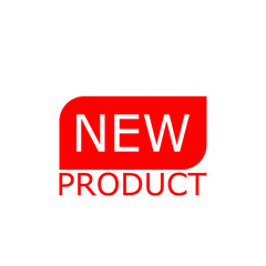 Red color inserted label banner with word new product on white background