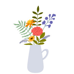 Bouquet of flowers in a vase.Colorful flowers.Gift.Muscari, dendrobium, rose, leaf branches, fern.