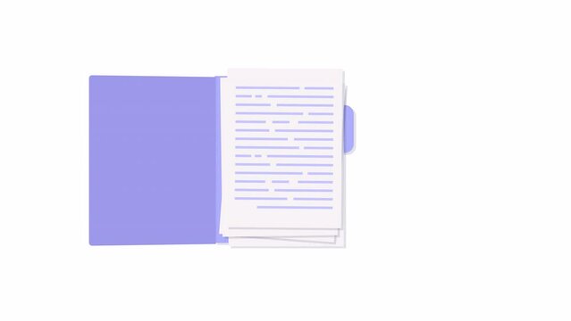 Animation of file or folder with documents. Cartoon style, motion design. storage of documents and files. Contract, agreement paper, business report.