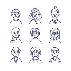 Set of face monoline fun character