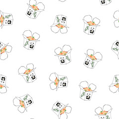 Japanese Food wok delivery vector seamless pattern