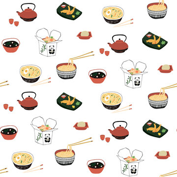 Japanese Food vector seamless pattern