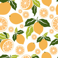 Seamless pattern with lemons. Pattern with citrus fruits. Vector graphics.
