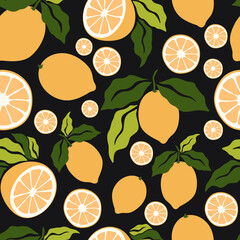 Seamless pattern with lemons. Pattern with citrus fruits. Vector graphics.