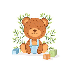 Drawing Teddy bear isolated on a white background