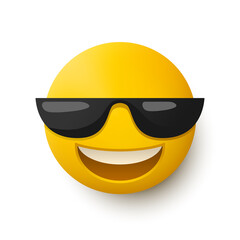Laughing smiley in sunglasses. Yellow laughing smiles. Vector clipart isolated on white background.