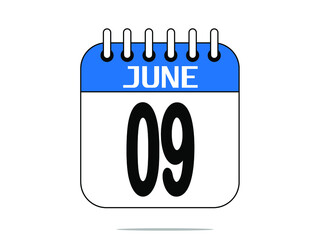 June 9. Calendar icon. Day 9 Vector illustration.