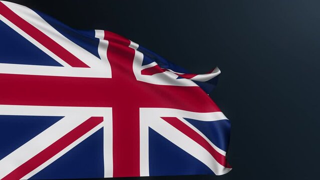 UK flag. United Kingdom. Union Jack. London sign. British English official national identity symbol of Great Britain Ireland unity. Realistic 3D animation with waving cotton texture.