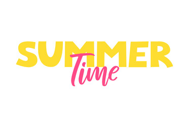 Summer time cute vector lettering on isolated background. Hand drawn flat illustration.