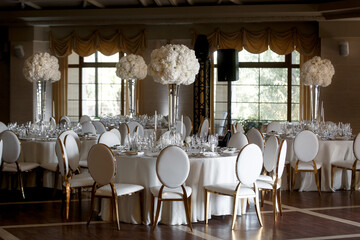 Elegant banquet hall for a wedding party