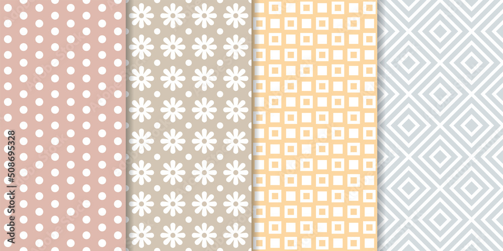 Wall mural set of minimal geometric texture seamless patterns. repeating simple geometrical shapes backgrounds.