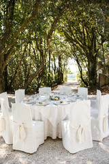 Table set for wedding or another catered event dinner