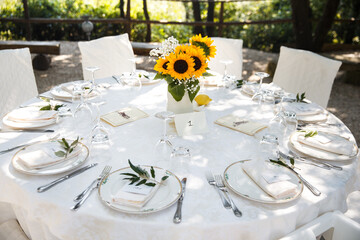 Table set for wedding or another catered event dinner