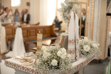 Altar in the church after a wedding ceremony