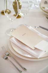 Table set for wedding or another catered event dinner