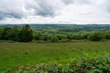 Fototapeta na wymiar panoramic view across Towy Valley, Llanarthne from the Folly Tower on the hill