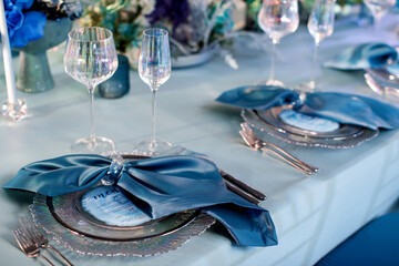 Table set for wedding or another catered event dinner