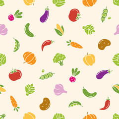 Seamless pattern with simple colourful vegetables. VVector flat background for prints and wallpapers