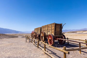 Historic 20 Mule wagon at Harmony Borax Works mine in Death Valley national park, California, USA