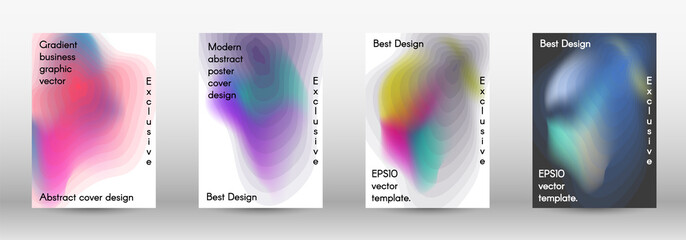 Set for liquid. Holographic abstract backgrounds. Bright mesh blurred pattern in pink, blue, green tones. Fashionable advertising vector in retro for book, annual, mobile interface, web application.