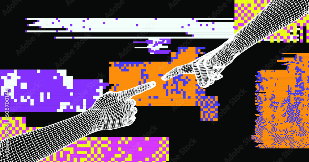 Leinwandbilder 3d low-poly models of hands about to touch each other, as in the 