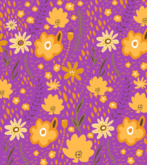 Chamomile flower, dandelions modern print. A simple spring pattern made from fabric and wrapping paper.