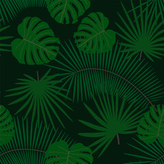 Fototapeta na wymiar Tropical green seamless background palm leaves. Natural beauty. Spring decoration. Elegant decoration. Cute floral print. Seamless floral pattern.