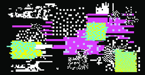Trendy Data Moshing Pixelated Background. Abstract vector background with pixel bitmap glitches and flickers. 