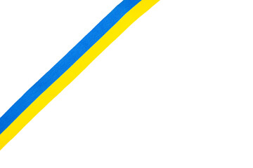 isolated white background with blue-yellow ribbon flag symbol of Ukraine mockup.